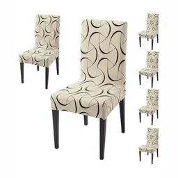 HOKIPO 6 Pcs Beige & Black Stretchable Chair Covers-11