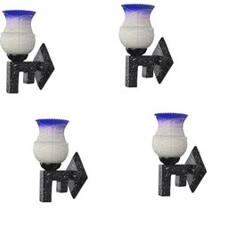 1ST TIME Pack Of 4 Blue & White Glass Traditional Cylinder Shaped Wall Lamp-picture-39