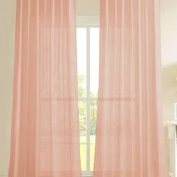 HOMEMONDE Peach-Coloured Set Of 2 Cotton Sheer Door Curtains-36