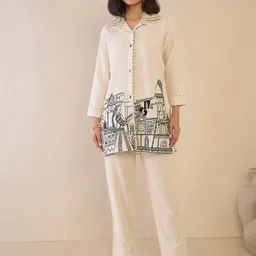 Zummer Embroidered Pure Cotton Tunic & Trousers Co-Ord Set-image-82