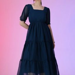 Krunal Raiyani Women Puff Sleeve Fit & Flare Dress-picture-22