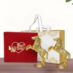 INTERNATIONAL GIFT Gold Plated 2 Piece Horse Statue With Velvet Box & Carry Bag-image-44