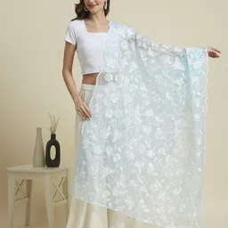 Dupatta Bazaar Printed Organza Dupatta with Thread Work-2