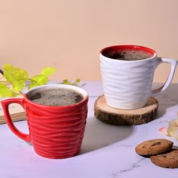 Storepedia White & Red 2 Pieces Textured Ceramic Matte Cups 150ml Each-7