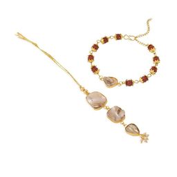 Anouk Set Of 2 Rudraksh & Pearls Bhaiya Bhabhi Rakhis With Roli Chawal Chandan & Mishri image 5