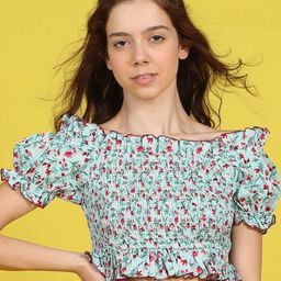 Cutiekins Girls Floral Printed Off-Shoulder Puff Sleeve Crop Top-image-52
