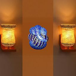 Somil Indore Mosaic Decorative Lamp Combo of Matching Wall Lamp & Blessing God Ganesh Wall Lamp, Multi Compatible with LED, Size: 15 X 15 X 17 Cm, Pack of 3.-image-71