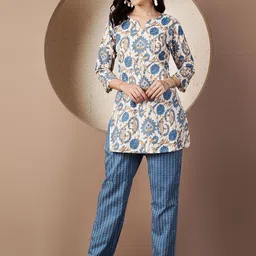 CORSICA Printed Round Neck Pure Cotton Top With Trousers Co-Ords-picture-30