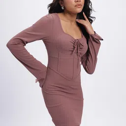 glitchez Ribbed Drip Sweetheart Neck Mini Corset-Style Bodycon Dress with Tie-Ups-image-45