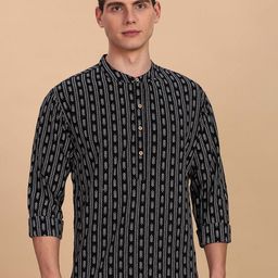 Anouk Geometric Printed Band Collar Pure Cotton Short Straight Kurta-image-75