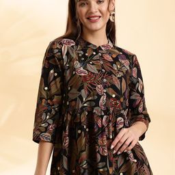 Anouk Women Ethnic Printed Mandarin Collar Pure Silk Top-image-40