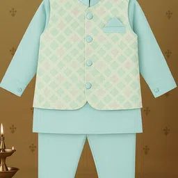 Kidbea Boys Kurta Pajama Set with Asymmetric Embroidered Nehru Jacket-picture-10