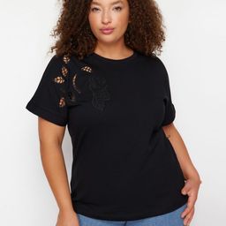 Trendyol Women Typography Extended Sleeves Applique T-shirt-picture-47