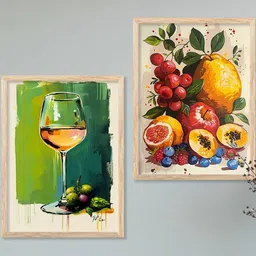 WALLLANE Set of 2 Brown Wood Abstract Wall Paintings With Frame image 3