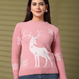 Clora Creation Women Boucle Printed Woollen Pullover with Embellished Detail-image-31