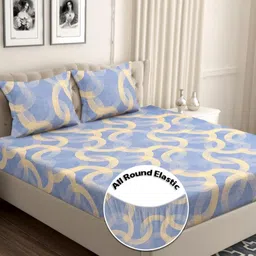 VAS COLLECTIONS Valancia Blue Printed 210 TC Fitted Queen Bedsheet Set 1.82 m x 1.98 m-picture-16