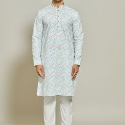 Arihant Rai Sinha Floral Printed Sequinned Pure Cotton Straight Kurta With Trousers-image-49
