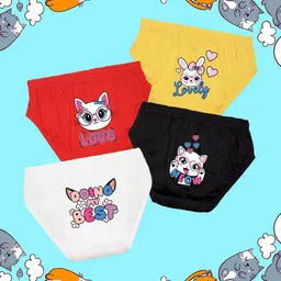 NUSYL Girls Pack Of 4 Cat & Rabbit Face Printed Pure Cotton Basic Briefs-image-38
