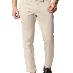 Basics Men Checked Tapered Fit Mid-Rise Cotton Trousers-image-9