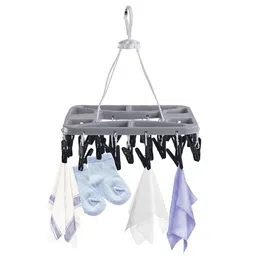 Kuber Industries Grey 360 Rotating Cloth Drying Hanger With 28 Clips-29