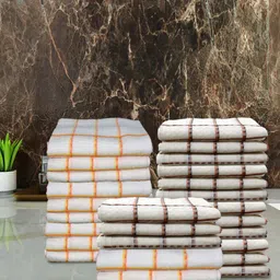 Aura Set of 24 Checked Cotton 210 GSM Hand Towels-10