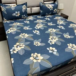 Pure Decor Blue Floral 220 TC Queen Bedsheet with 2 Pillow Covers-image-20