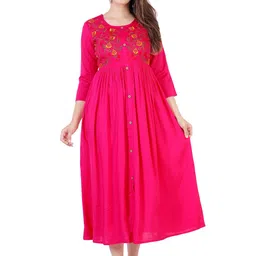 DMP EXPORT Floral Embroidered Round Neck Anarkali Kurta-image-45