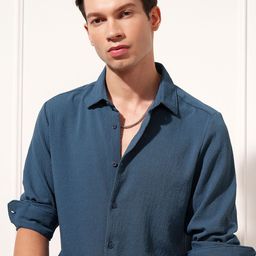 HIGHLANDER Men Slim Fit Textured Spread Collar Casual Shirt-image-31