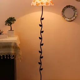 Devansh Black & White Printed Cotton Floor Lamp With Shade-36