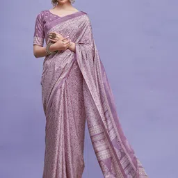 KALINI Floral Block Printed Dola Silk Saree With Blouse Piece-picture-29