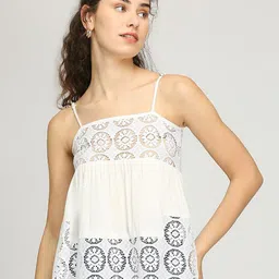 IZEL Women Self Design Shoulder Straps Peplum Top-picture-14