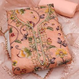 Panzora Women Paisley Printed Organza Unstitched Dress Material-image-64