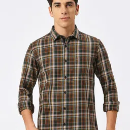 Basics Men Slim Fit Tartan Checked Pure Cotton Casual Shirt-image-53