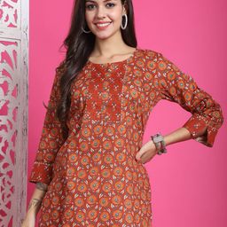 Rajnandini Floral Jaipuri Printed Pure Cotton Straight Kurti-0