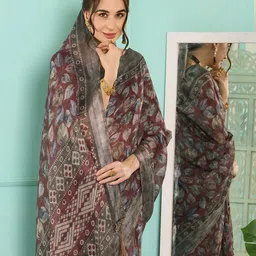 Anouk Rustic Floral Linen Blend Banarasi Saree image 3