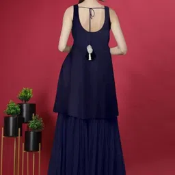 PARROT CREATION Chevron Embroidered Georgette A-Line Kurti With Palazzo And Dupatta image 2