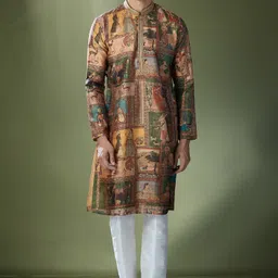 RNG Safawala Men Printed Regular Thread Work Dupion Silk Kurta with Trousers image 5