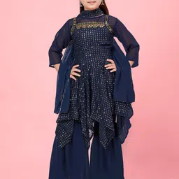 Sangria Girls Ethnic Motifs Embroidered Georgette A-Line Kurta & Sharara with Dupatta-picture-10