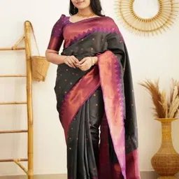 Sitanjali Ethnic Motifs Zari Silk Blend Kanjeevaram Saree-image-32