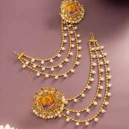 Anouk Gold Plated Kundan Studded And Pearls Beaded Circular Temple Studs With Ear Chain-image-44