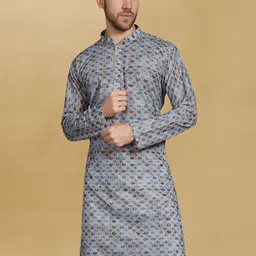 PulseIQ Men Geometric Embroidered Thread Work Kurta-image-94