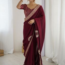 Saree mall Floral Embellished Sequinned Silk Saree-image-13