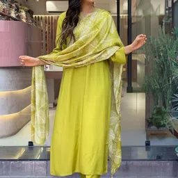 KALINI Women Floral Embroidered Regular Thread Work Kurta with Trousers & With Dupatta-image-50