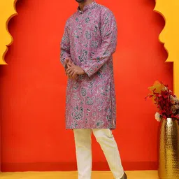 Anouk Men Floral Printed Regular Sequinned Kurta with Pyjamas image 5