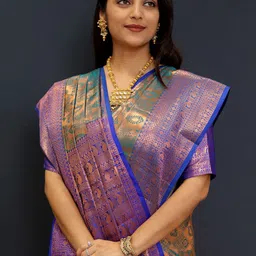 SILKWEAR Floral Zari Silk Cotton Kanjeevaram Saree-image-56