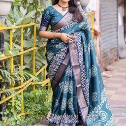 ZIBLON Batik Zari Pure Cotton Chanderi Saree-image-48