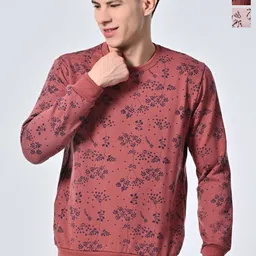 BAESD Men Floral Printed Round Neck Fleece Pullover Ribbed Sweatshirt-image-73