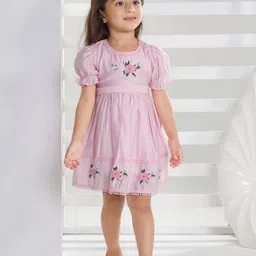 Peppermint Self Design Puff Sleeve A-Line Dress-58