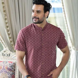 AKS Men Spread Collar Micro Ditsy Printed Cotton Casual Shirt-image-20