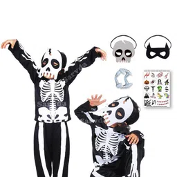 Sarvda Kids Pack of 2 Halloween Printed Round Neck Costume Skeleton 2 Mask A-Line Dress-picture-45